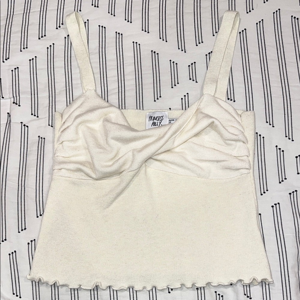 Princess Polly Cream Ribbed Crop Tank